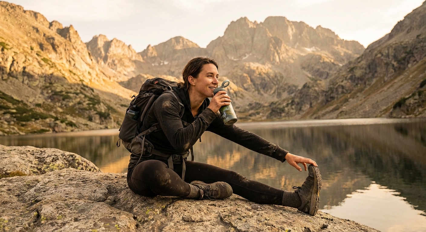 Taastuv matkasportlane järve ääres